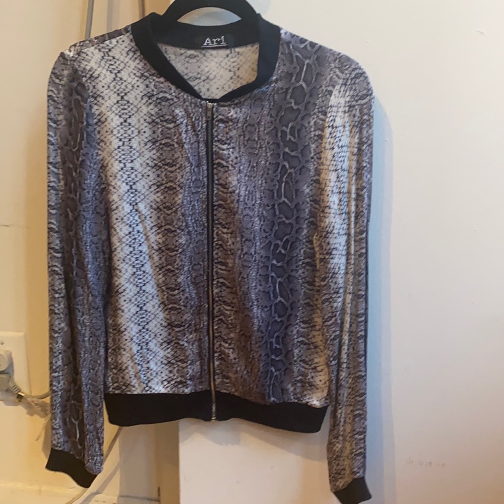White/grey/purple python print bomber jacket